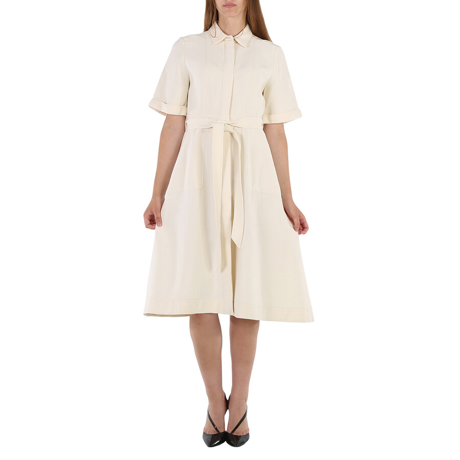Open Box - Burberry Ladies Off White Short-sleeved Structured Dress, Brand Size 6 (US Size 4)