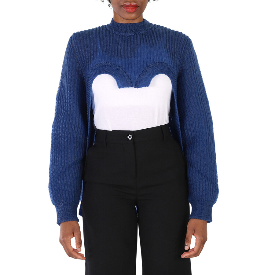Open Box - Burberry Ladies Warm Royal Blue Cut-Out Knit Technical Reconstructed Sweater, Size Large
