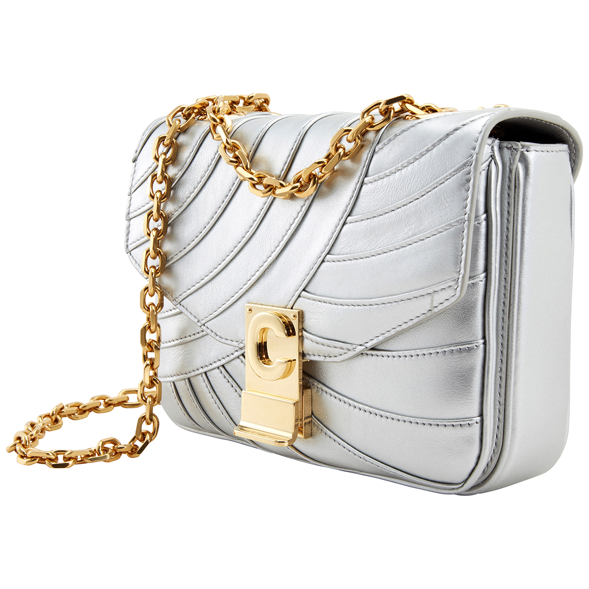 Open Box - Celine Laminated Quilted Calfskin Shoulder Bag- Silver