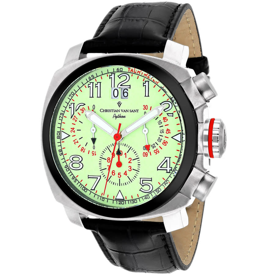 Open Box - Christian Van Sant Luminous Dial Chronograph Black Leather Men's Watch 3AU1A1P48