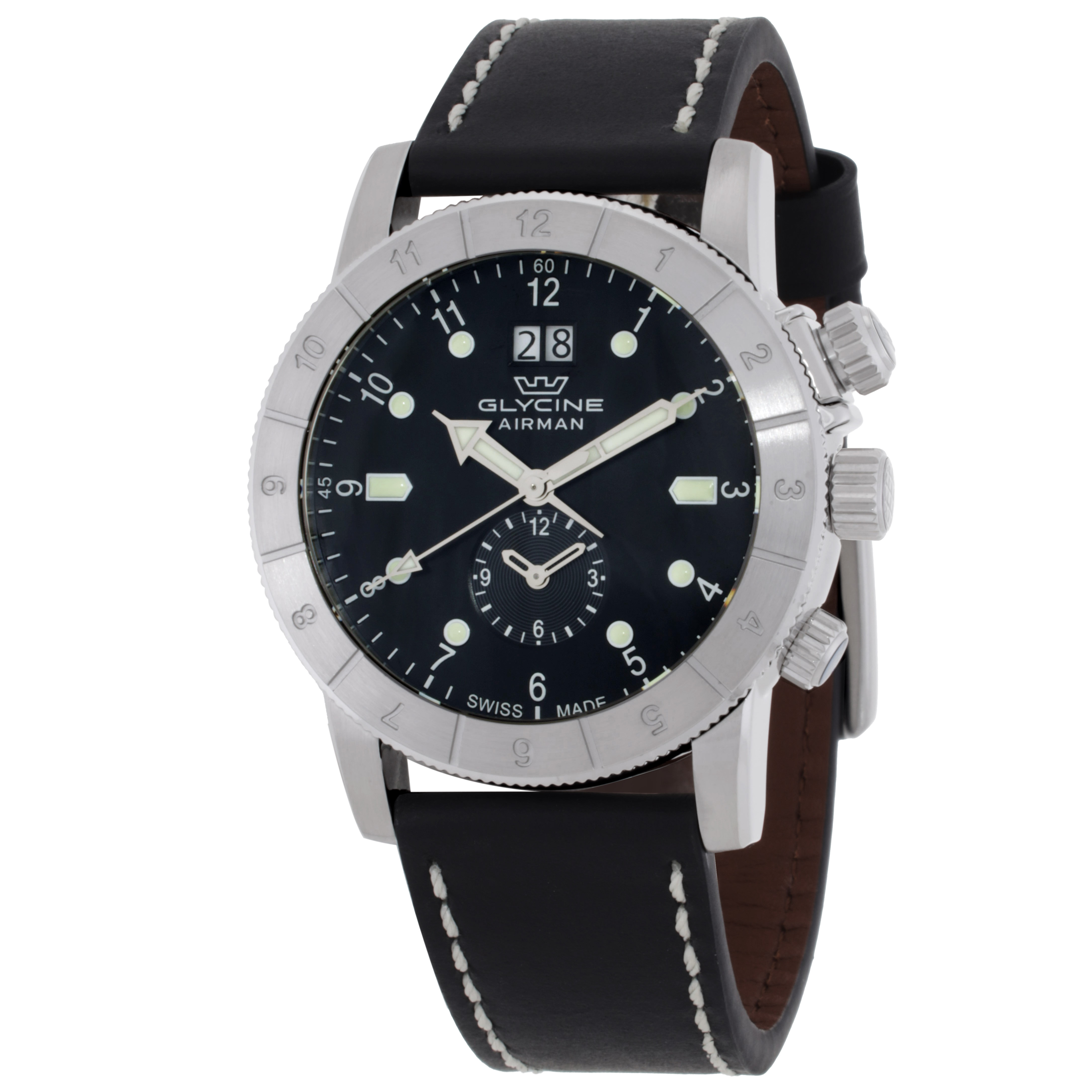 Open Box - Glycine Airman Contemporary GMT Quartz Black Dial Men's Watch GL0150