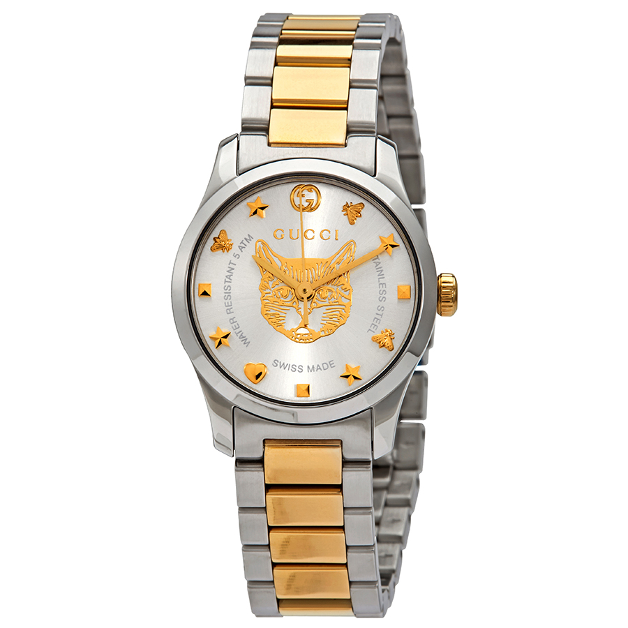 Open Box - Gucci G-Timeless Quartz Silver Dial Two-tone Ladies Watch YA126596