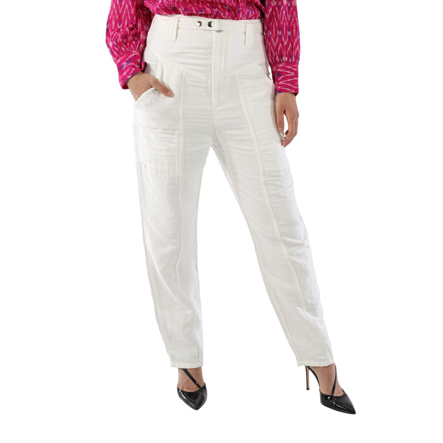 Open Box - Isabel Marant Ladies White Kaori Wide-Leg Cotton Linen Pants, Brand Size 40 (US Size 6)