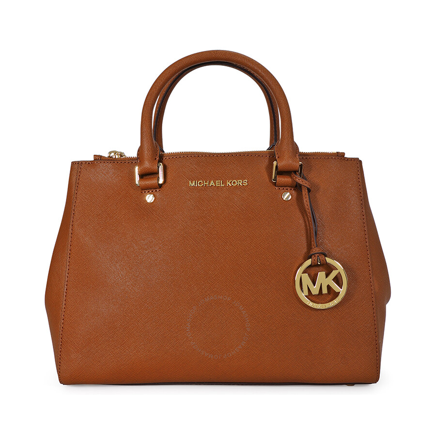 Open Box Michael Kors Sutton Leather Medium Satchel Handbag Brown