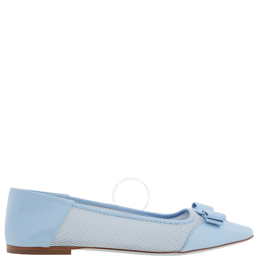 Shop Ferragamo Salvatore  Ladies Blue Anz Vara Bow Bi-material Ballet Flats