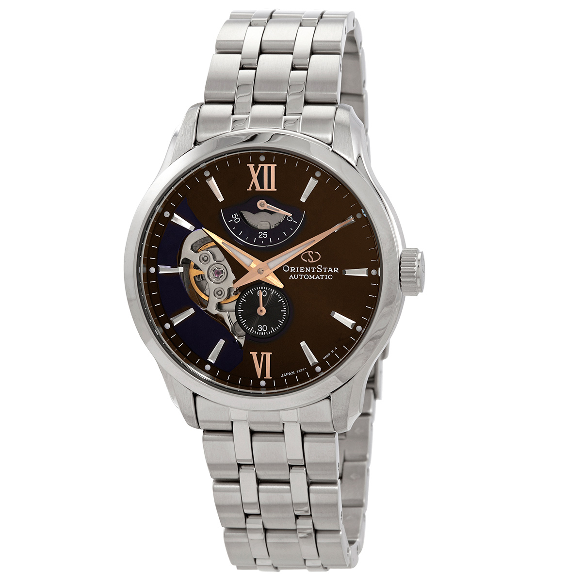 Star Automatic Open Heart Brown Blue Dial Men's Watch RE-AV0B02Y00B