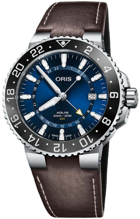 Oris Aquis Automatic Blue Dial Brown Leather Men's Watch 01 798 7754 4135-07 5 24 10EB