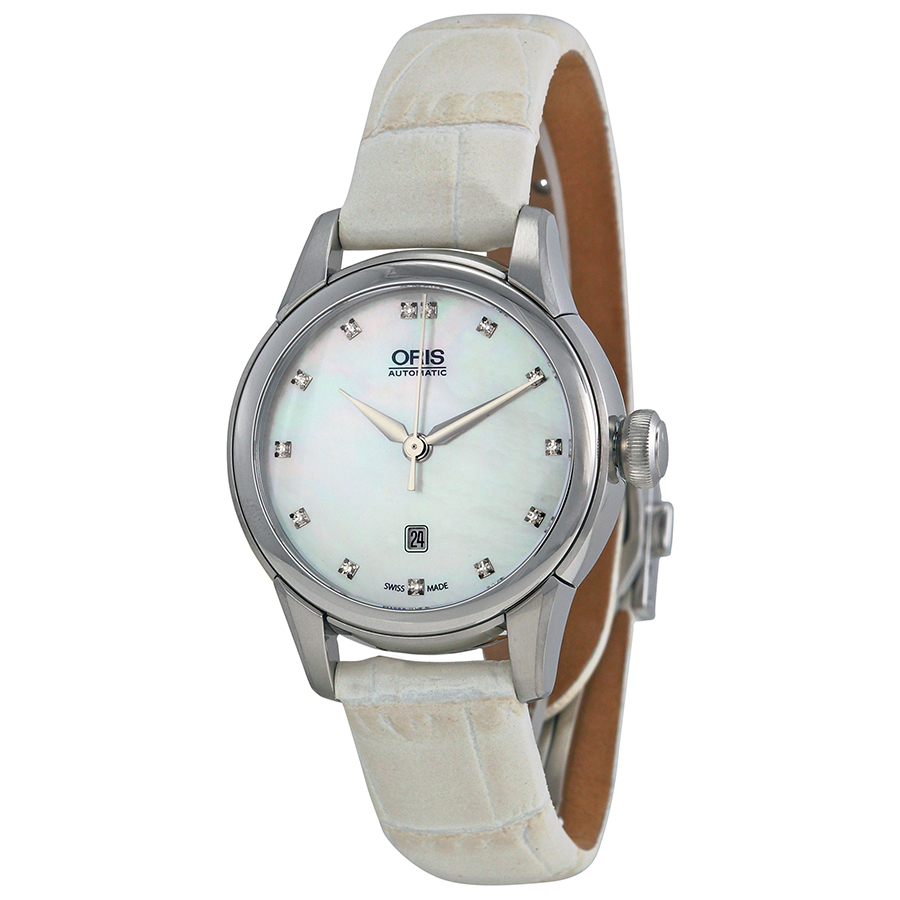 Oris Artelier Date Automatic White Mother Of Pearl Diamond Dial Ladies Watch 561-7687-4091LS