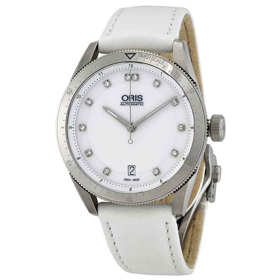 Oris Artix GT Date Diamonds White Dial White Leather Ladies Watch 01 733 7671 4191-07 5 18 40FC