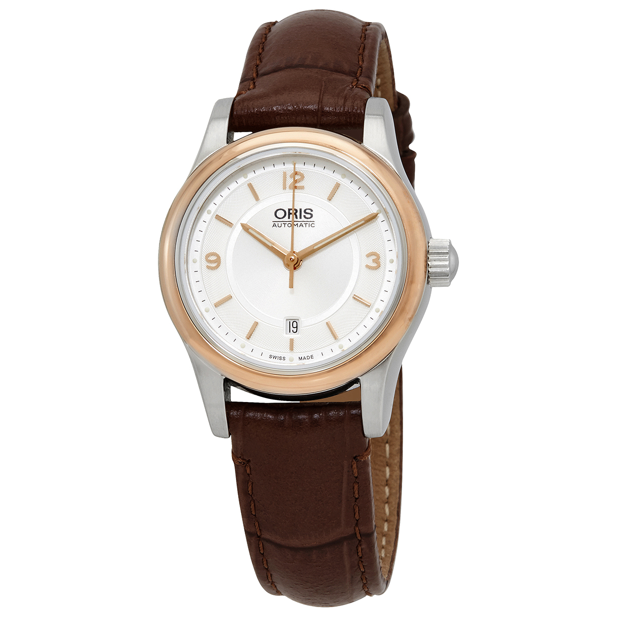 Oris Classic Date Automatic Silver Dial Brown Leather Ladies Watch 01 561 7650 4331-07 5 14 10