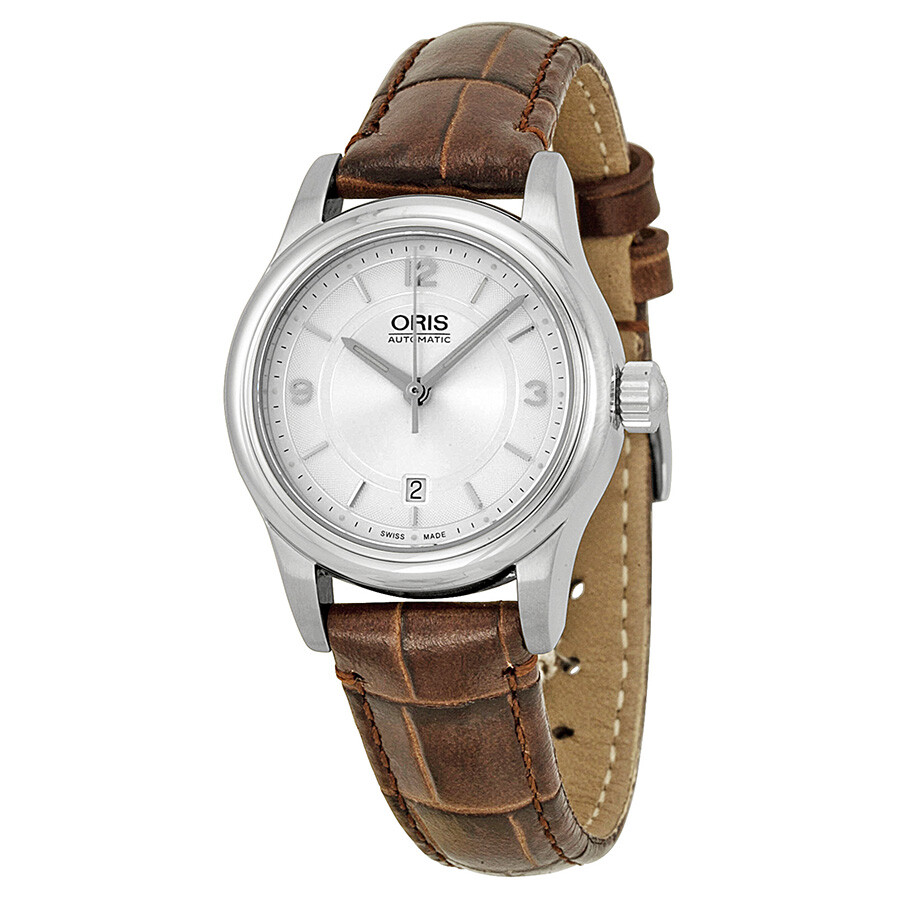 Oris Classic Date Silver Dial Brown Leather Ladies Watch 01 561 7650