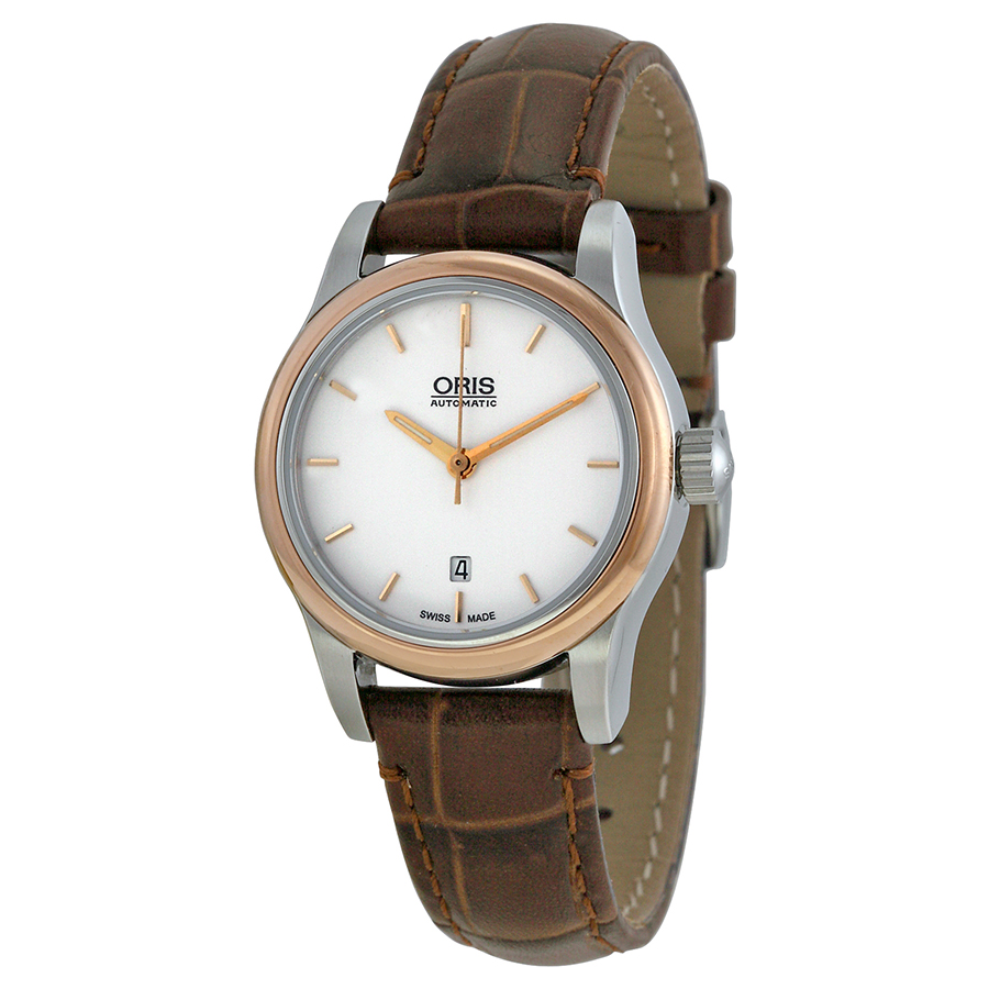 Oris Classic Date White Dial Brown Leather Ladies Watch 561-7650-4351LS