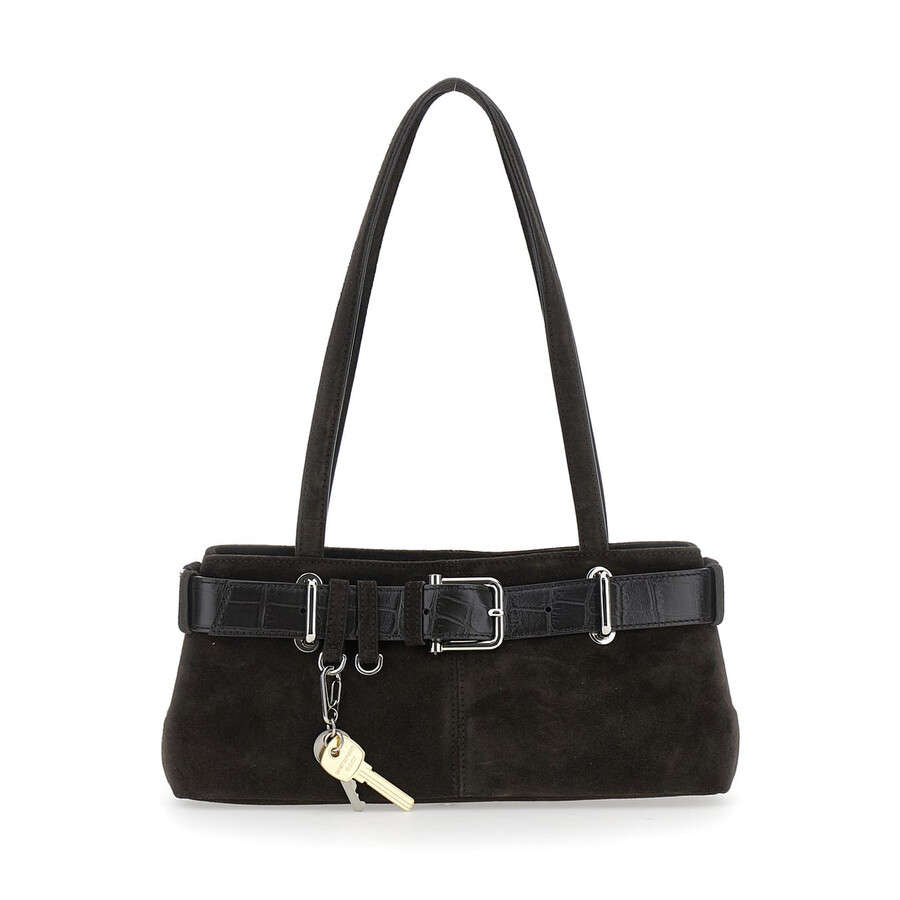 Osoi Brocle Brown Shoulder Bag With Belt And Pendant Key Details In Suede