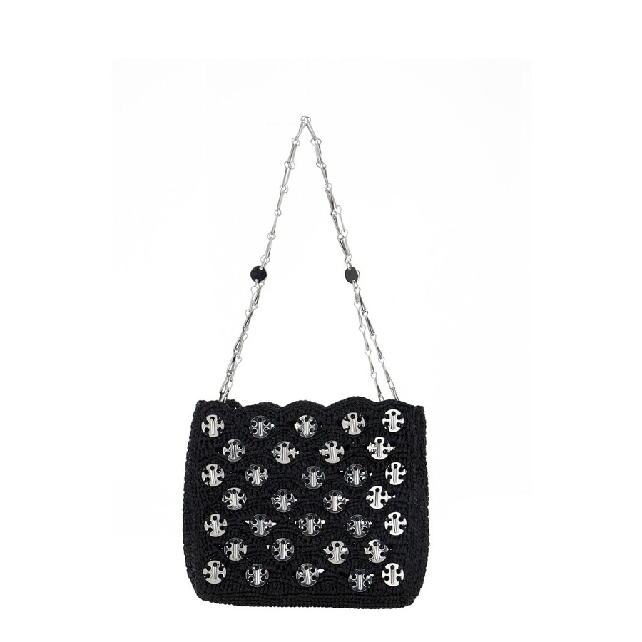 Rabanne Sparkle Raffia Shoulder Bag In Black