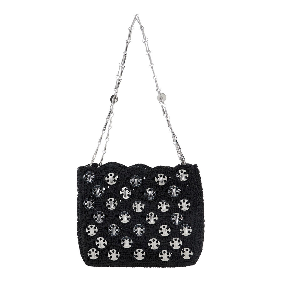Rabanne Sparkle Raffia Shoulder Bag In Black