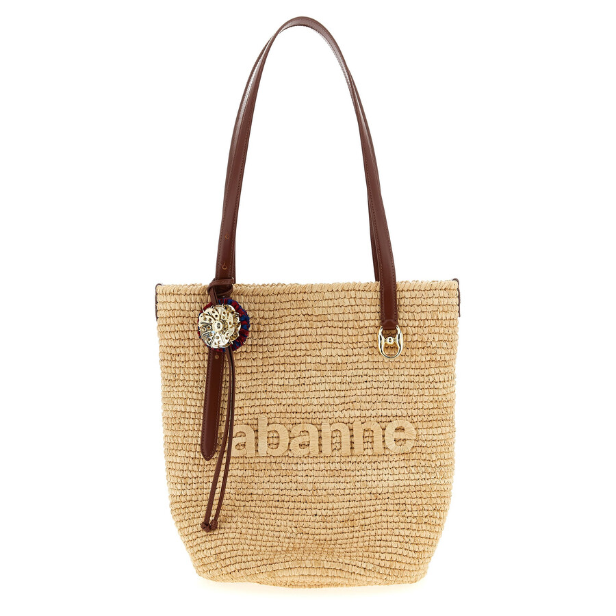 Rabanne Woven Raffia Tote Bag In Sand