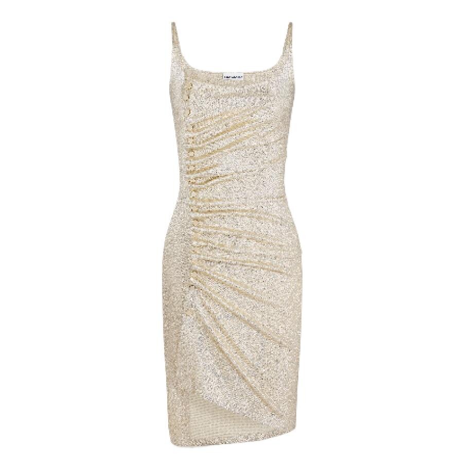 RABANNE PACO RABANNE RUCHED MINI SLEEVELESS DRAPE DRESS