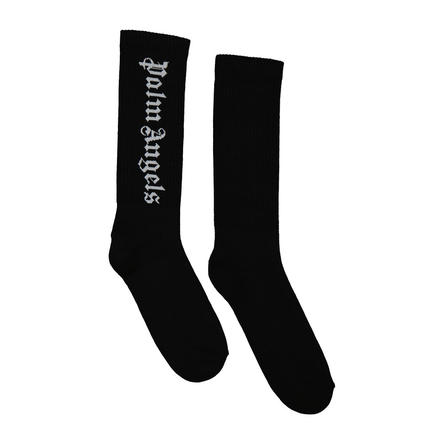 Black Vertical Logo Cotton-Blend Socks