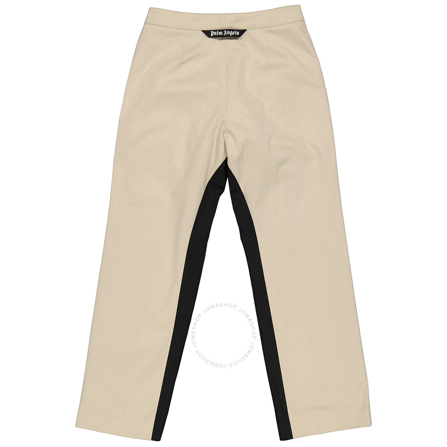 Shop Palm Angels Ladies Beige Straight-leg Panelled Two-tone Trousers