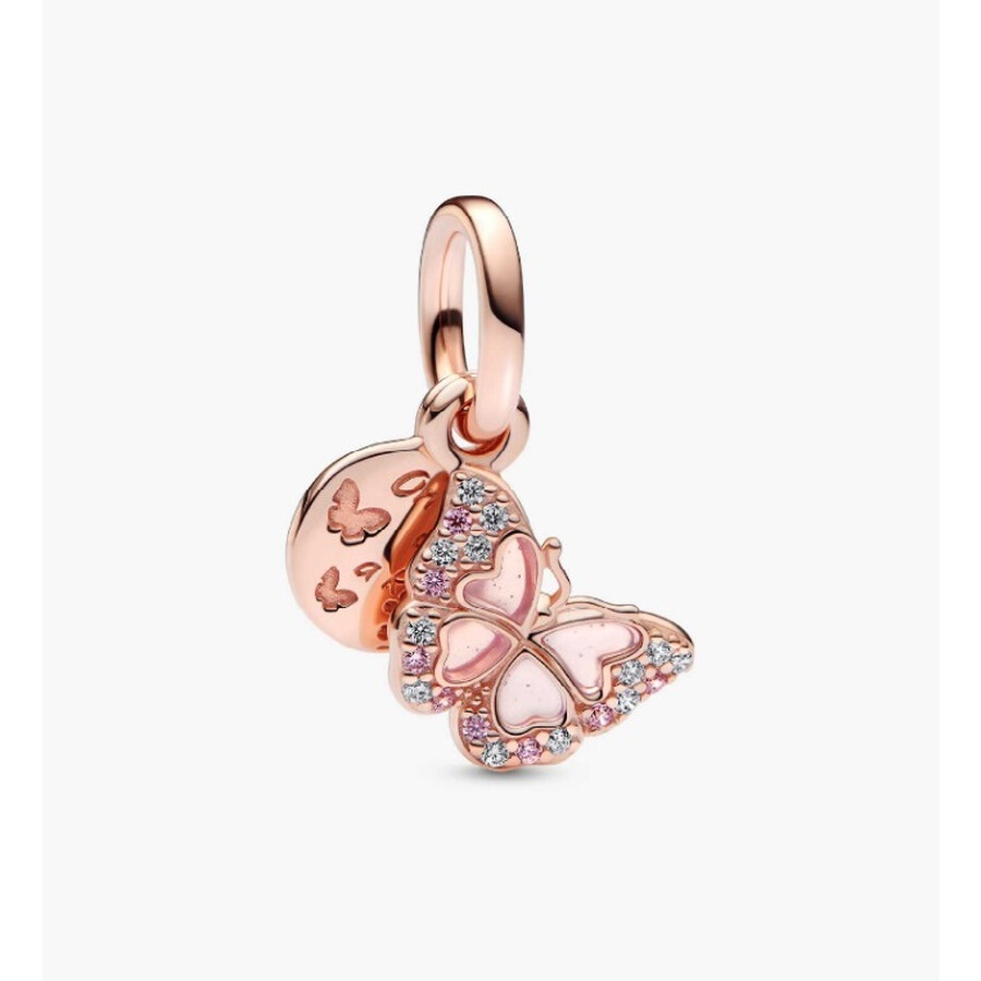 Pandora Butterfly 14k Rose Gold-plated Dangle In Pink