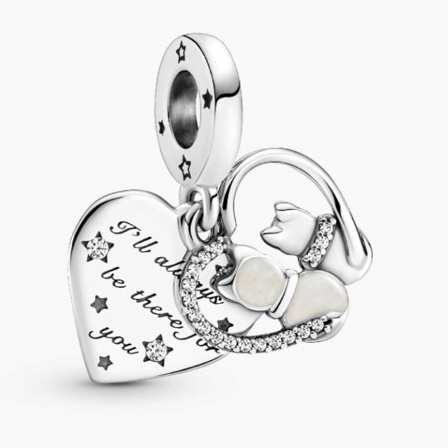 Pandora Cats And Heart Sterling Silver Dangle In Metallic