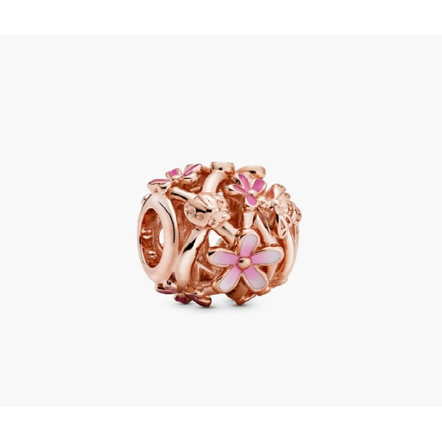 Pandora Daisy Rose Charm With Shaded Pink Enamel In Gold