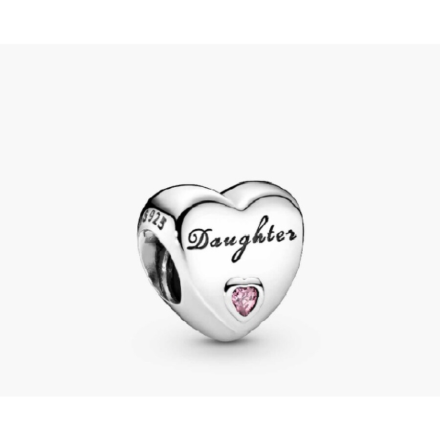 Pandora Daughter Heart Silver Charm With Pink Cubic Zirconia In Silver