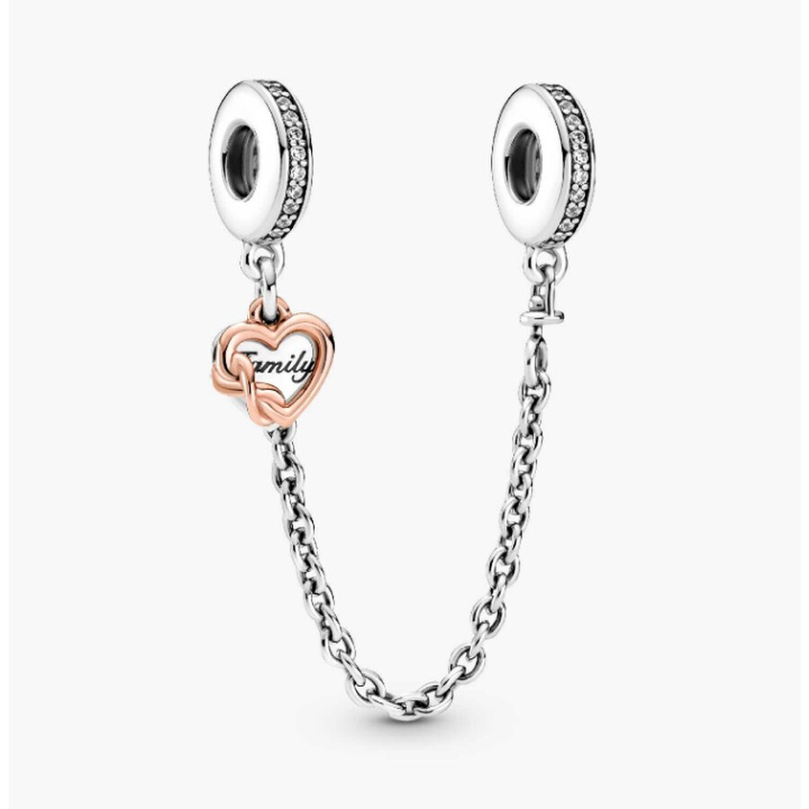 Pandora Heart And Infinity Sterling Silver And Rose Safety Chain In Silver