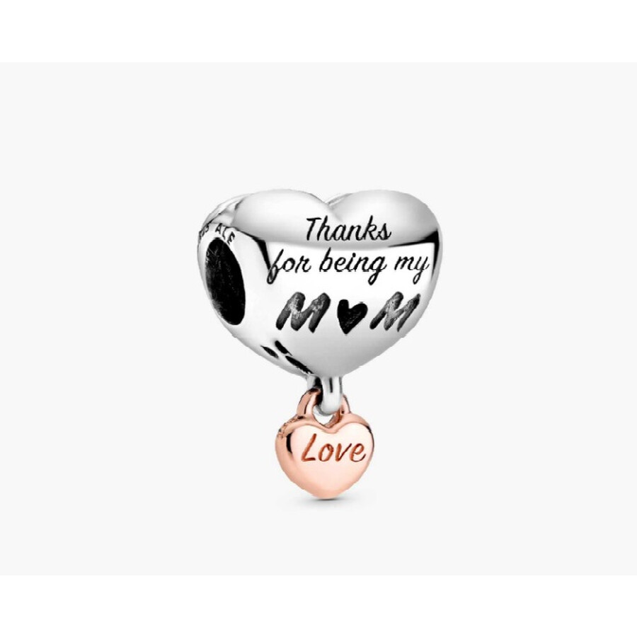 Pandora Heart Sterling Silver And Rose Charm