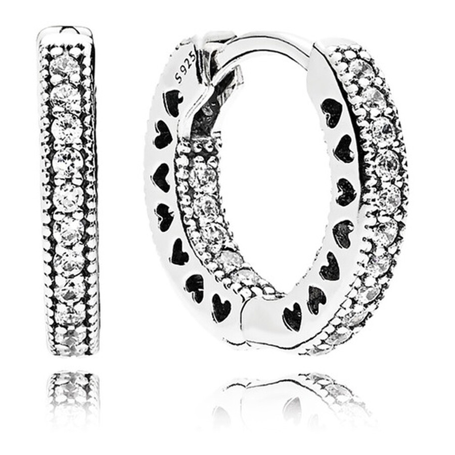 Pandora Hoop Silver Earrings With Clear Cubic Zirconia