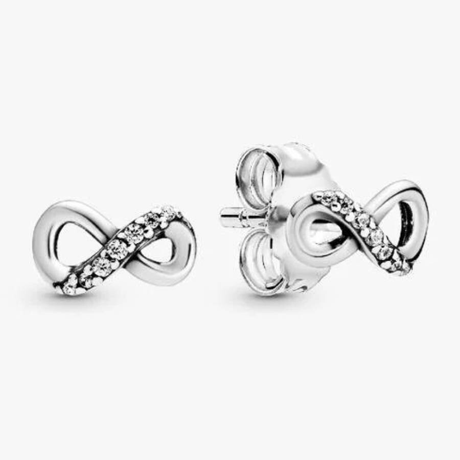 Pandora Sparkling Infinity Sterling Silver Stud Earrings In Metallic