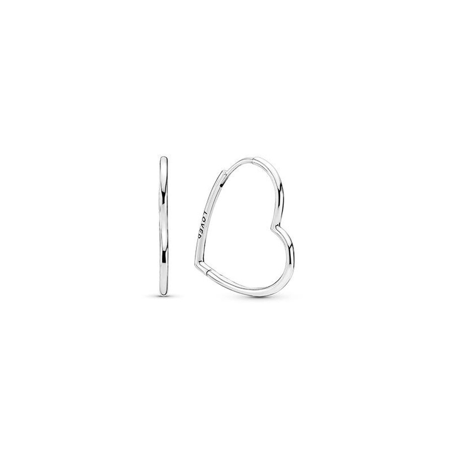 Pandora Ladies Sterling Silver Asymmetrical Heart Hoop Earrings In Silver Tone
