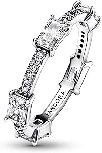 Pandora Ladies Sterling Silver Rectangular Bars Sparkling Pave Ring ...