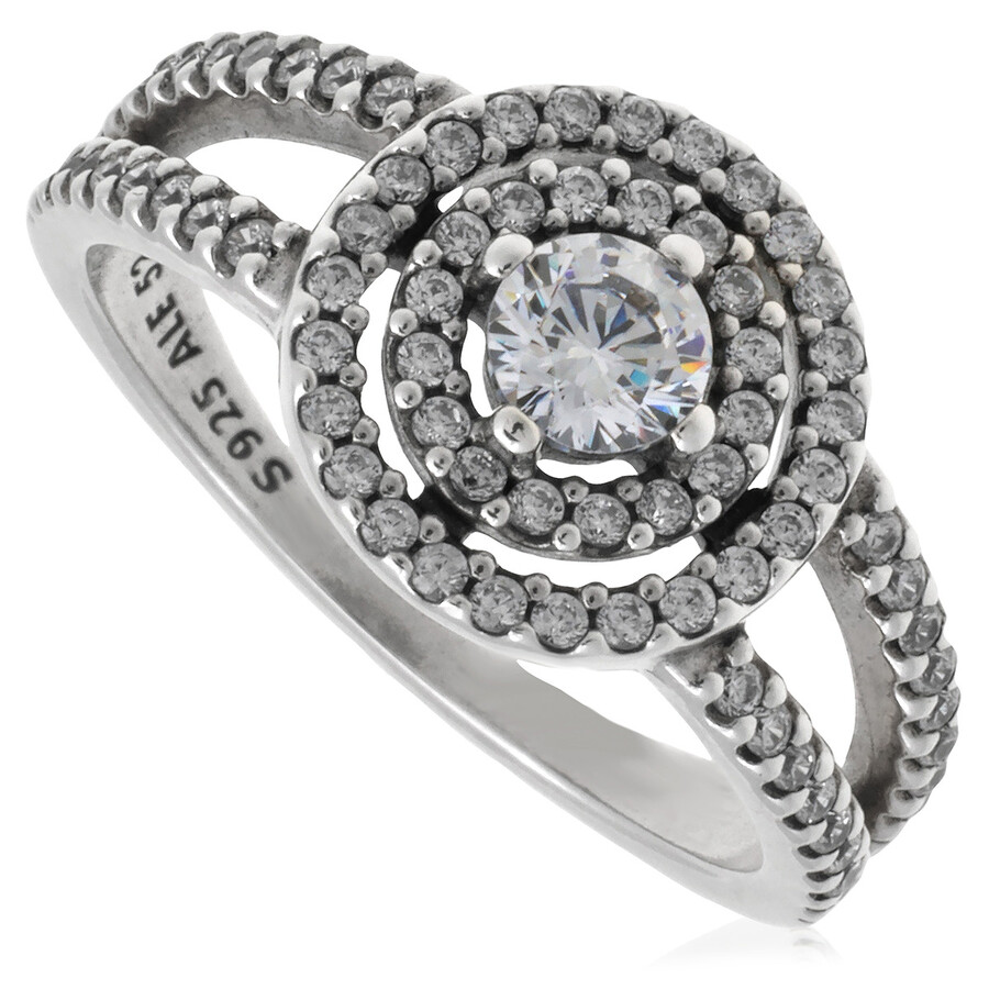 Pandora Ladies Sterling Silver Sparkling Double Halo Ring In Silver Tone