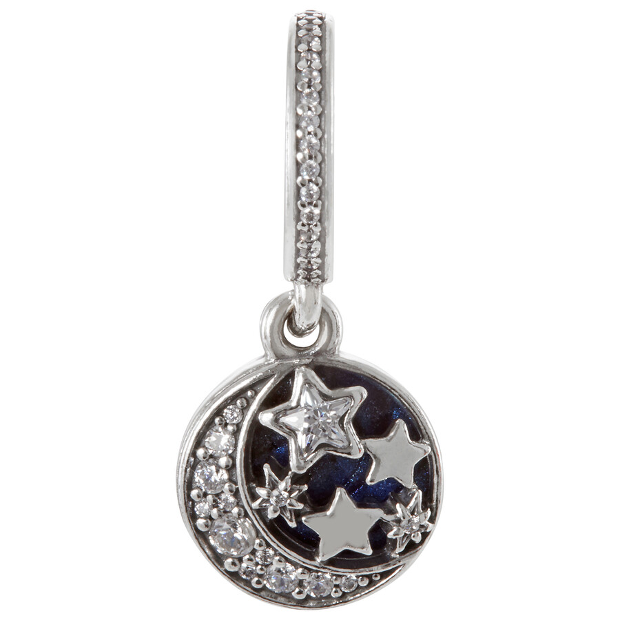 Pandora Moon And Blue Sky Dangle Charm In Sterling Silver In Blue