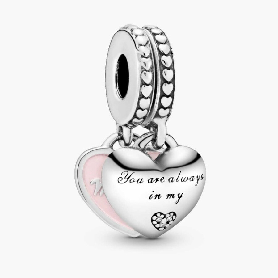 Pandora Mother And Daughter Split Heart Silver Dangle 792072EN40