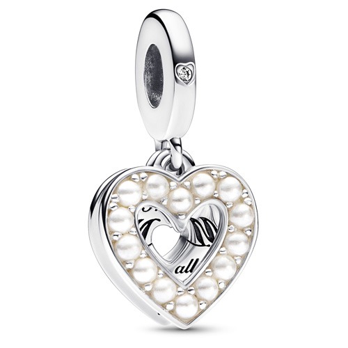 Pandora Pearlescent White Heart Double Dangle Charm 792649C01 - Jewelry ...