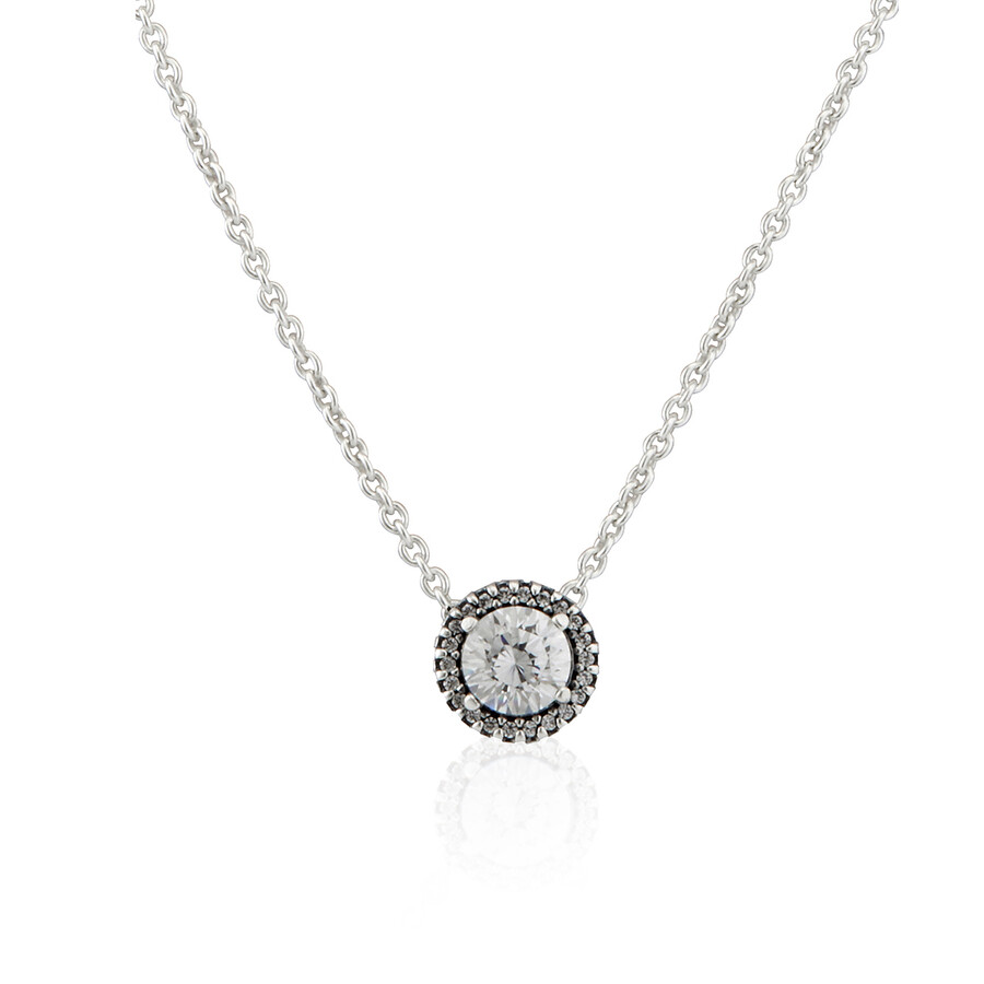 Pandora Round Sparkle Halo Necklace In Sterling Silver In Metallic