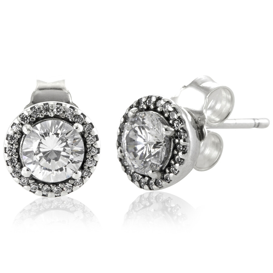 Pandora Round Sparkle Stud Earrings In Sterling Silver In Silver
