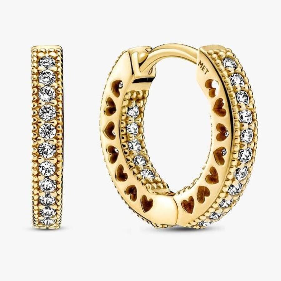 Pandora Shine Hoop Earrings With Clear Cubic Zirconia In Gold