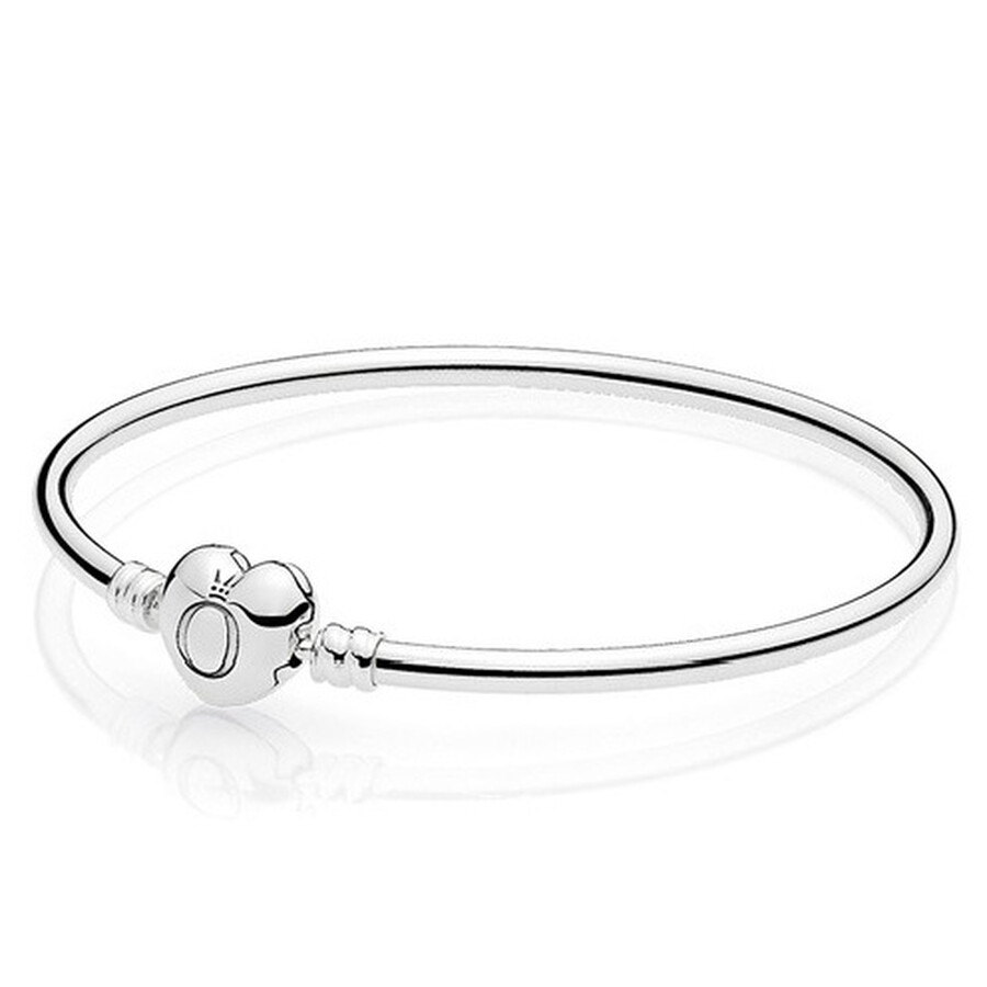 Pandora Silver Bangle With Heart-shaped Clasp