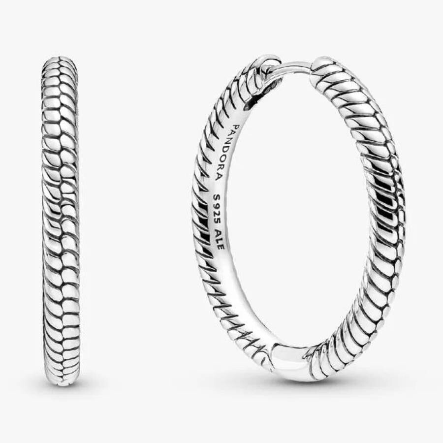 Pandora Snake Chain Pattern Sterling Silver Hoop Earrings