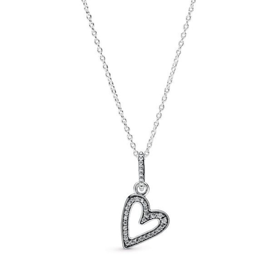 Pandora Sparkling Freehand Heart Pendant Necklace