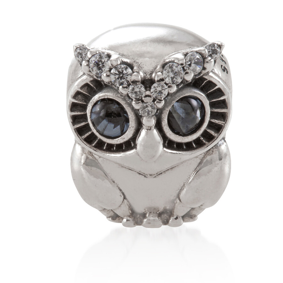 Pandora Sparkling Owl Charm In Sterling Silver In Silver