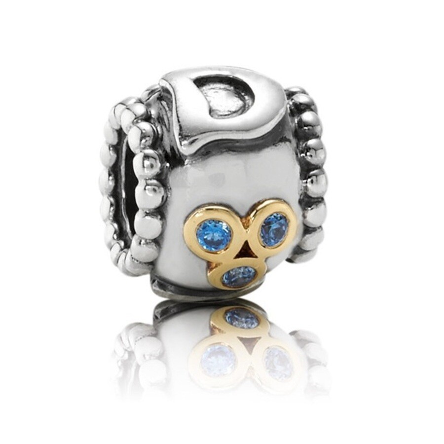 Pandora Sterling Silver and 14K Gold Dad Family Bead with Blue Zirconia