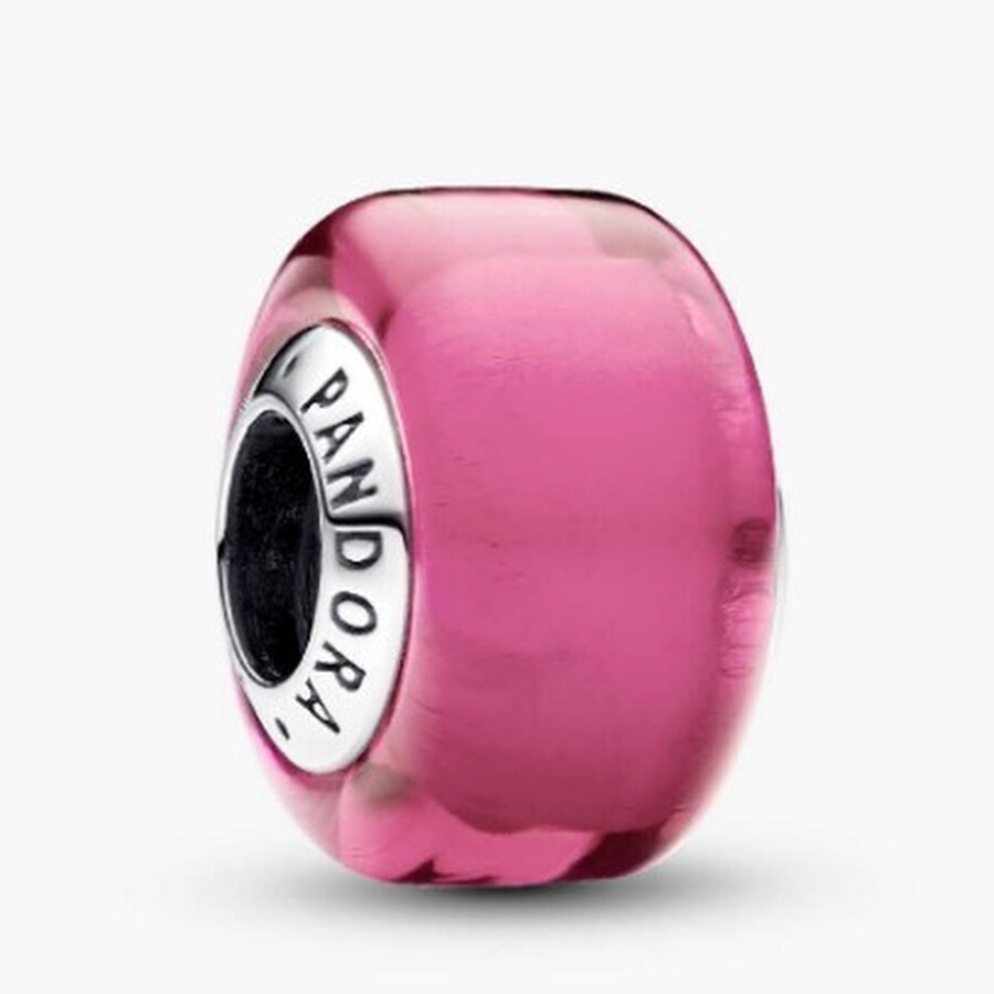 Pandora Sterling Silver Charm With Pink Murano Glass In Pink