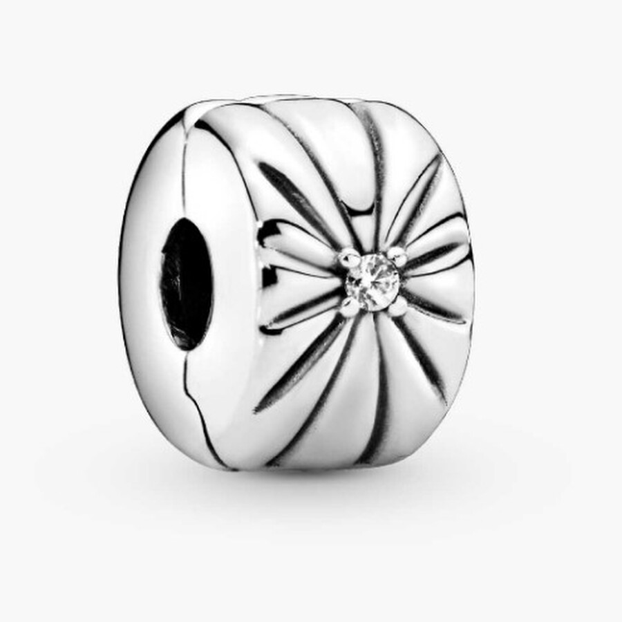 Pandora Sterling Silver Clip With Clear Cubic Zirconia In Silver