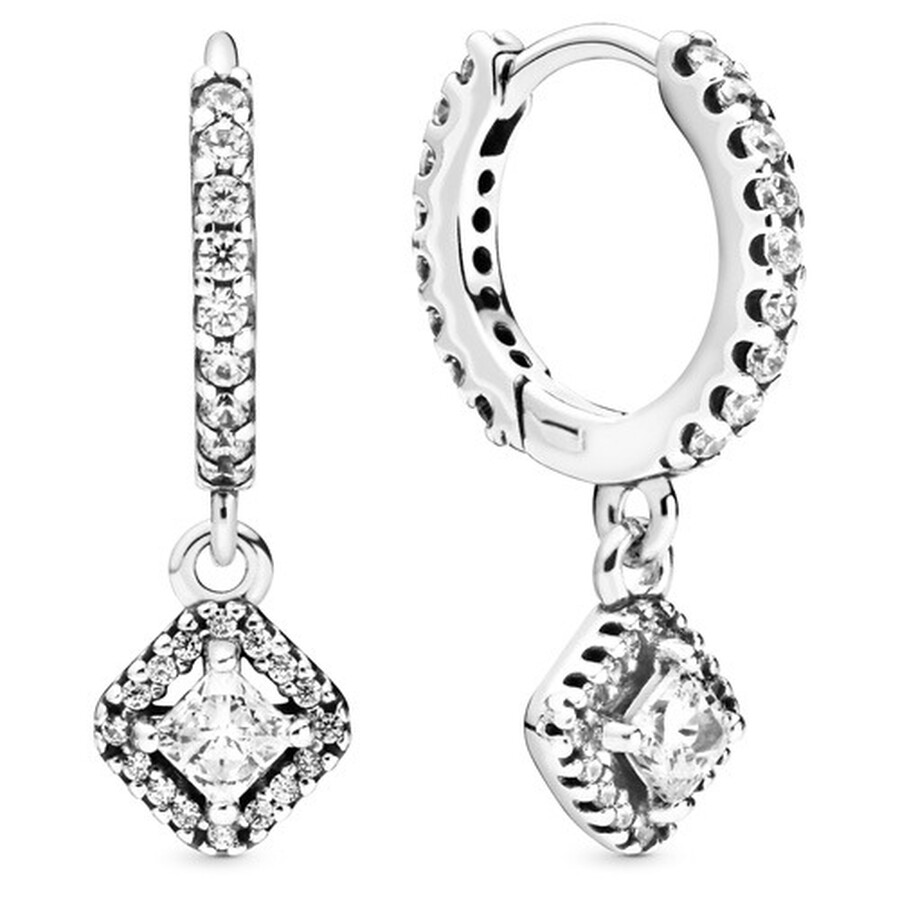 Pandora Sterling Silver Hoop Earrings With Clear Cubic Zirconia