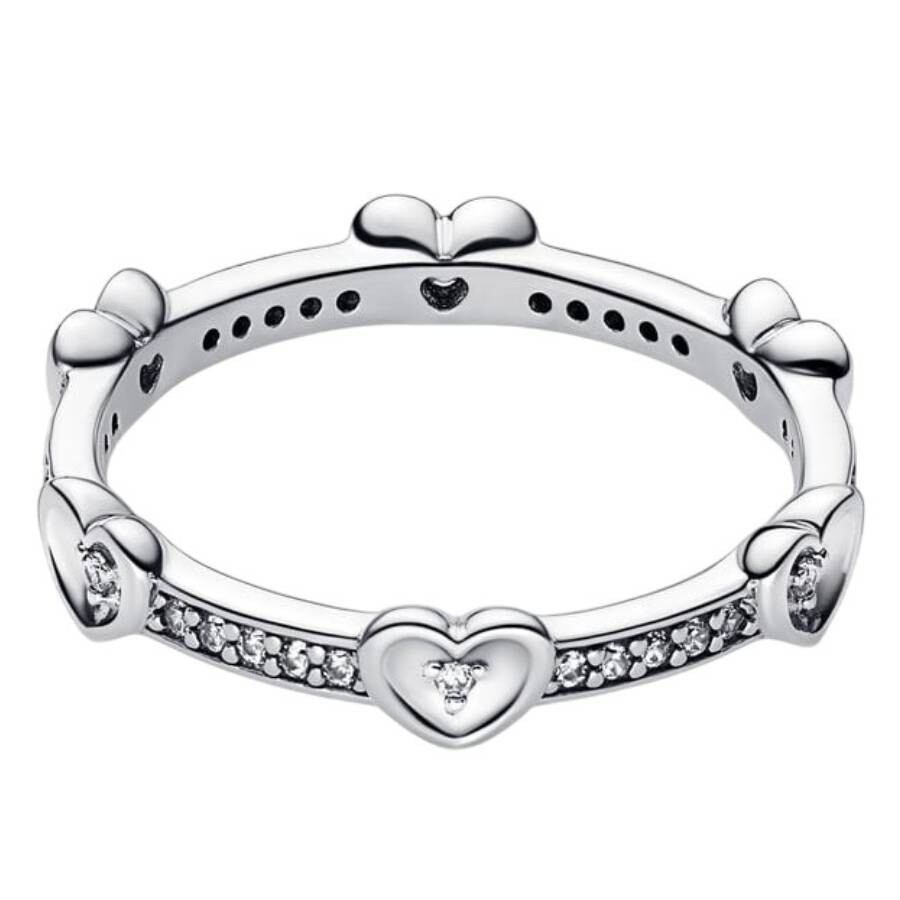 Pandora Sterling Silver Sparkling Hearts Ring In Silver Tone