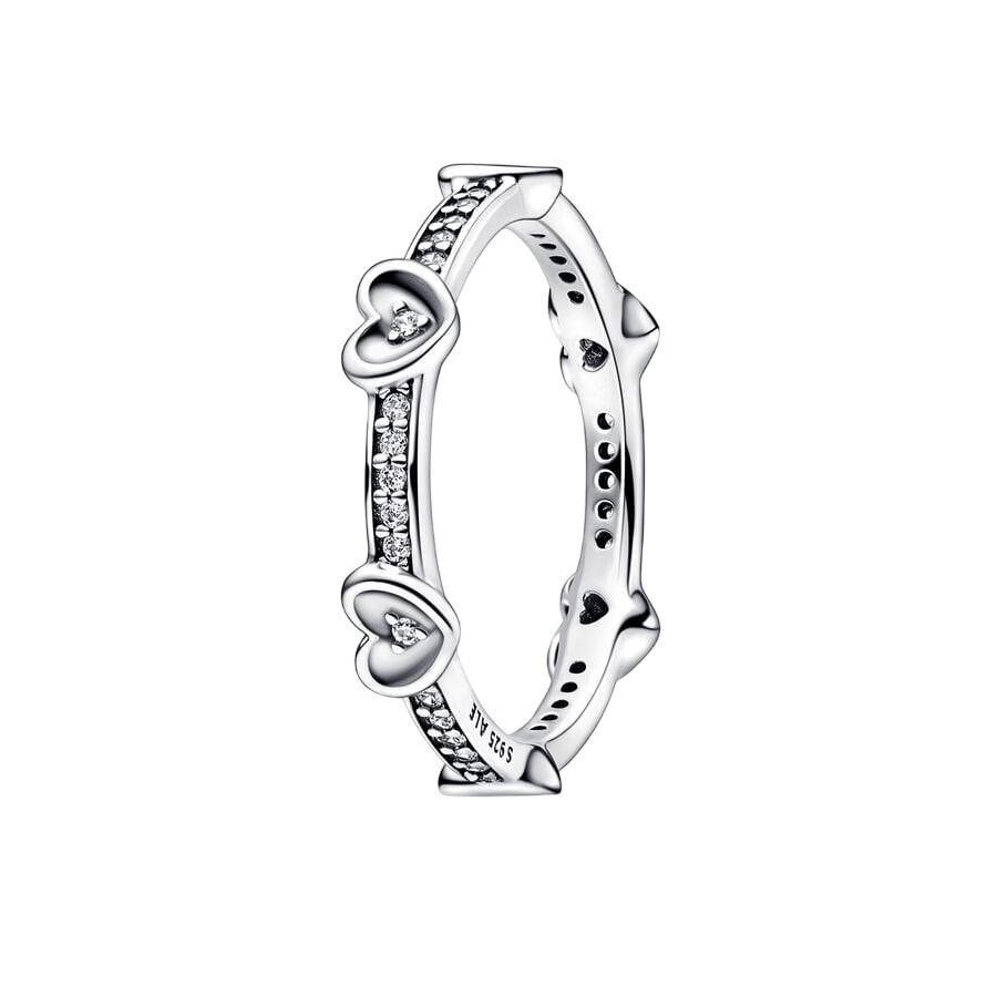 Pandora Sterling Silver Sparkling Hearts Ring In Silver Tone